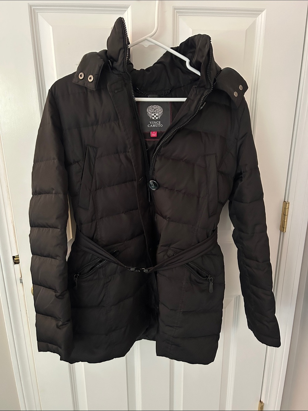 Vince Camuto Black Quilted Belted Puffer Coat